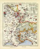 Militärdislokation in Frankreich Östliche Grenze historische Militärkarte Lithographie ca. 1909