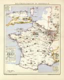 Militärdislokation in Frankreich historische Militärkarte Lithographie ca. 1899