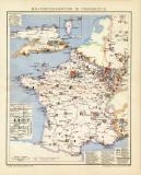 Militärdislokation in Frankreich historische Militärkarte Lithographie ca. 1902