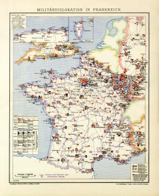 Frankreich Militärkarte Lithographie 1904 Original der Zeit