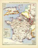 Militärdislokation in Frankreich historische Militärkarte Lithographie ca. 1909