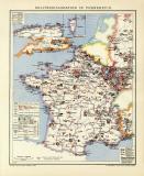 Militärdislokation in Frankreich historische Militärkarte Lithographie ca. 1911