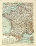 Frankreich historische Landkarte Lithographie ca. 1904