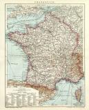 Frankreich historische Landkarte Lithographie ca. 1905