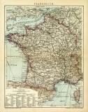 Frankreich Karte Lithographie 1908 Original der Zeit