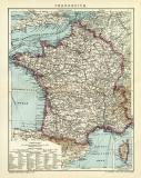 Frankreich Karte Lithographie 1910 Original der Zeit