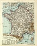 Frankreich Karte Lithographie 1912 Original der Zeit
