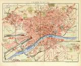 Frankfurt a. M. historischer Stadtplan Karte Lithographie...