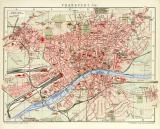 Frankfurt a. M. historischer Stadtplan Karte Lithographie ca. 1905