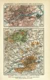 Frankfurt a. M. Stadtgebiet und Stadtkreis historischer Stadtplan Karte Lithographie ca. 1909