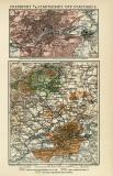 Frankfurt a. M. Stadtgebiet und Stadtkreis historischer Stadtplan Karte Lithographie ca. 1911