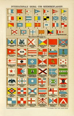 Flaggen Fernsignale Chromolithographie 1902 Original der Zeit