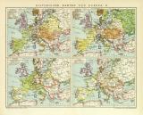 Europa Historische II. Karte Lithographie 1908 Original der Zeit