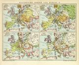 Europa Historische II. Karte Lithographie 1909 Original der Zeit