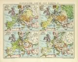 Europa Historische II. Karte Lithographie 1912 Original der Zeit