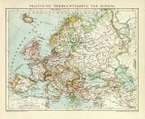 Europa politische Karte Lithographie 1902 Original der Zeit