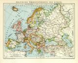 Europa politische Karte Lithographie 1911 Original der Zeit