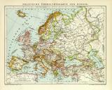 Europa politische Karte Lithographie 1912 Original der Zeit