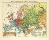 Ethnographische Karte von Europa historische Landkarte Lithographie ca. 1908
