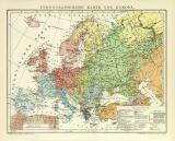 Ethnographische Karte von Europa historische Landkarte Lithographie ca. 1912