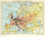 Die Volksdichte in Europa um 1900 historische Landkarte Lithographie ca. 1901