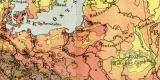 Die Volksdichte in Europa um 1900 historische Landkarte Lithographie ca. 1902