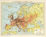 Europa Bevölkerung Karte Lithographie 1902 Original...