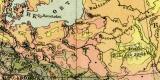 Die Volksdichte in Europa um 1900 historische Landkarte Lithographie ca. 1908