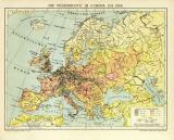 Europa Bevölkerung Karte Lithographie 1908 Original...