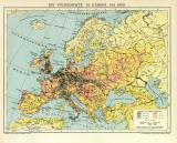 Die Volksdichte in Europa um 1900 historische Landkarte Lithographie ca. 1910