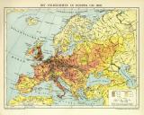 Die Volksdichte in Europa um 1900 historische Landkarte Lithographie ca. 1912