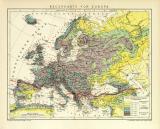 Europa Regenkarte Karte Lithographie 1908 Original der Zeit