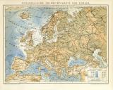 Physikalische Übersichtskarte von Europa historische Landkarte Lithographie ca. 1900
