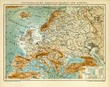 Physikalische Übersichtskarte von Europa historische Landkarte Lithographie ca. 1902