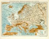 Physikalische Übersichtskarte von Europa historische Landkarte Lithographie ca. 1906