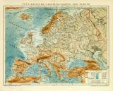 Europa physikalisch Karte Lithographie 1908 Original der...