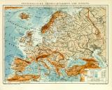 Physikalische Übersichtskarte von Europa historische Landkarte Lithographie ca. 1910