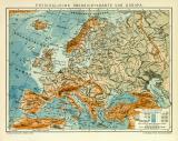 Physikalische Übersichtskarte von Europa historische Landkarte Lithographie ca. 1912