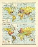 Erdkarten historische Landkarte Lithographie ca. 1904