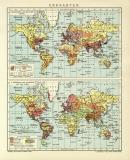 Erdkarten Karte Lithographie 1908 Original der Zeit