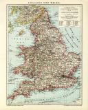England und Wales Karte Lithographie 1905 Original der Zeit