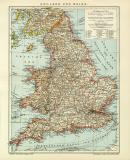 England und Wales Karte Lithographie 1912 Original der Zeit
