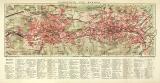 Elberfeld und Barmen historischer Stadtplan Karte Lithographie ca. 1905