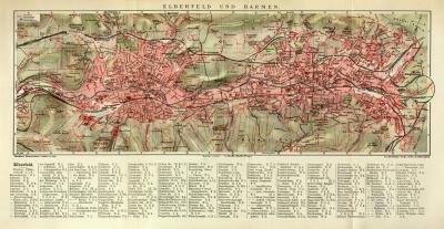 Elberfeld und Barmen historischer Stadtplan Karte Lithographie ca. 1908
