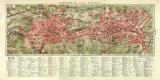 Elberfeld und Barmen historischer Stadtplan Karte Lithographie ca. 1912