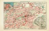 Edinburgh historischer Stadtplan Karte Lithographie ca. 1901