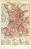 Düsseldorf historischer Stadtplan Karte Lithographie ca. 1905
