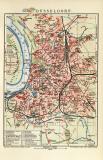 Düsseldorf historischer Stadtplan Karte Lithographie ca. 1907