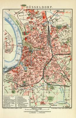 Düsseldorf Stadtplan Lithographie 1910 Original der Zeit