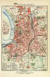 Düsseldorf historischer Stadtplan Karte Lithographie ca. 1910